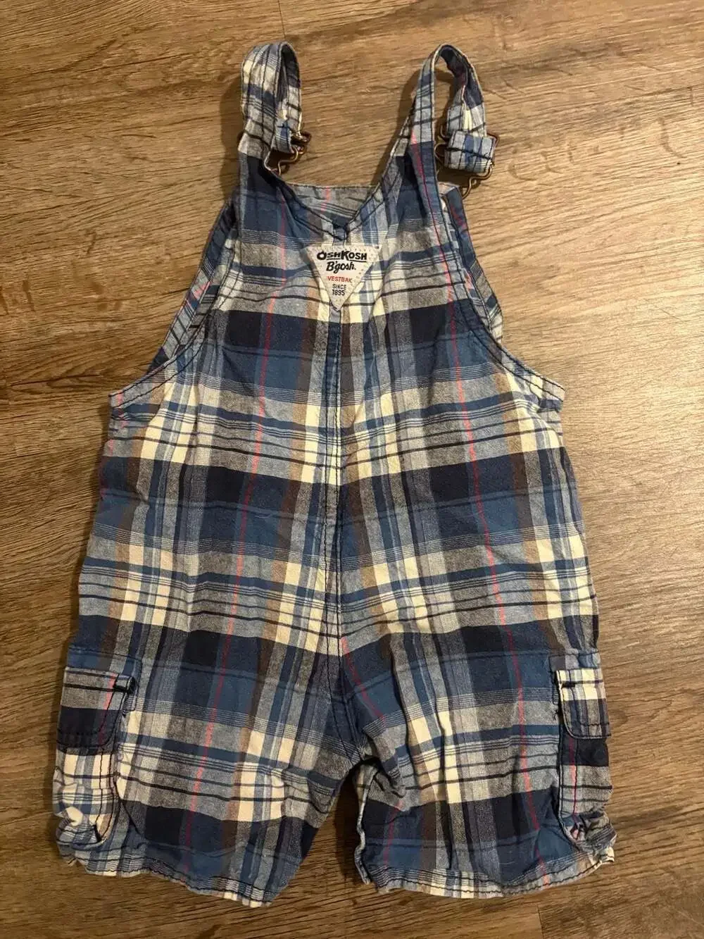 OshKosh B'gosh Baby Boy 18 Months Blue Plaid Vestbak Shortall Overalls